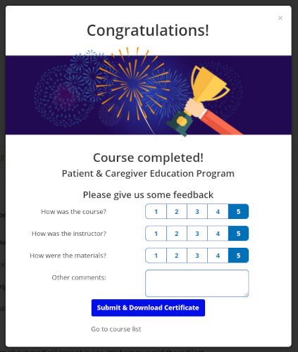 Screenshot of certificate popup